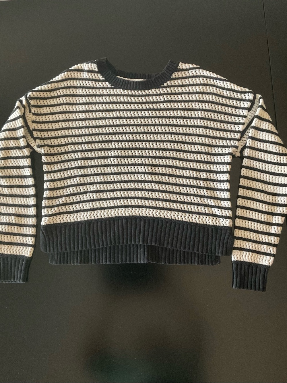 Aeropostale Black & Cream Striped Open-Knit Crewneck Sweater